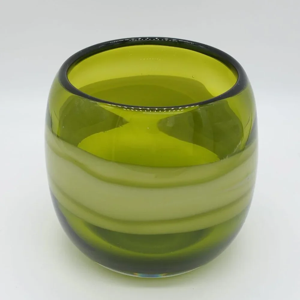 Vintage Pier 1 Hand Blown Green Glass Candle Holder, Art Glass, Decor